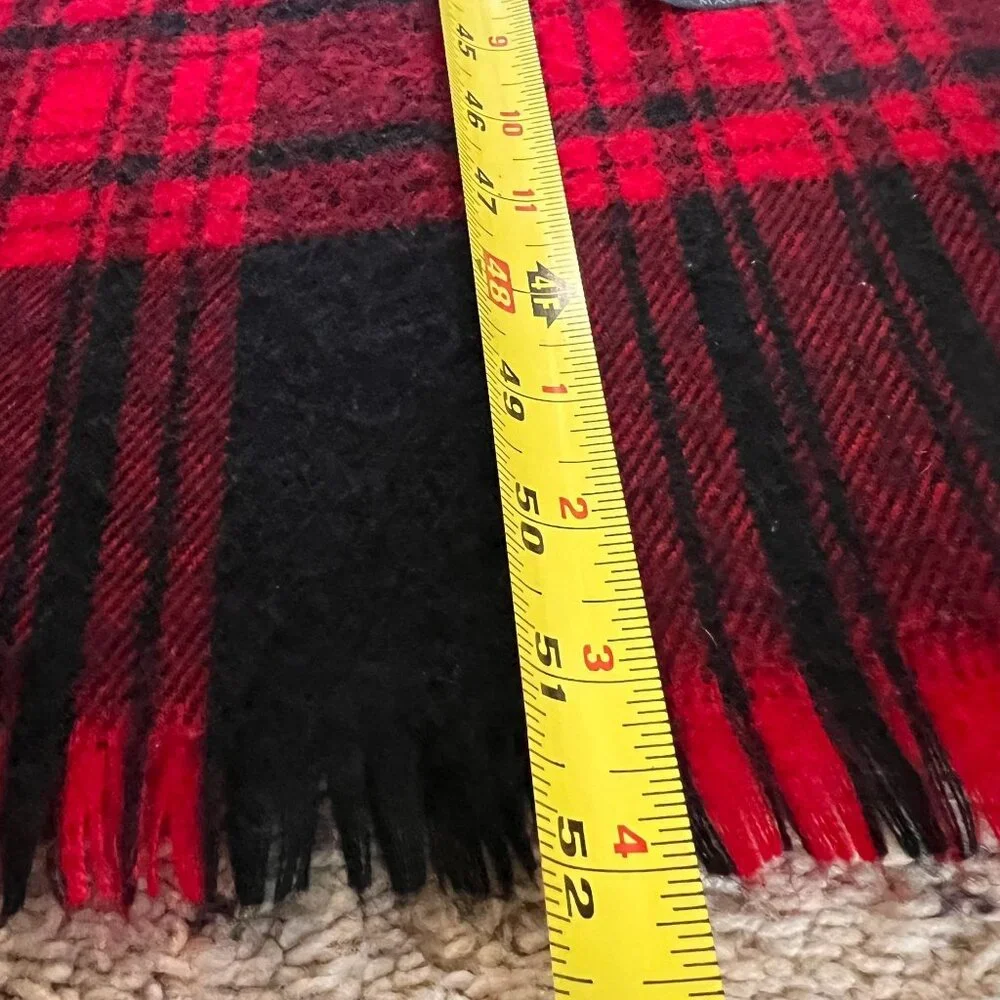 Polo By Ralph Lauren Scarf Red Black Plaid Cashmere Fringe Edges Pony Logo USA